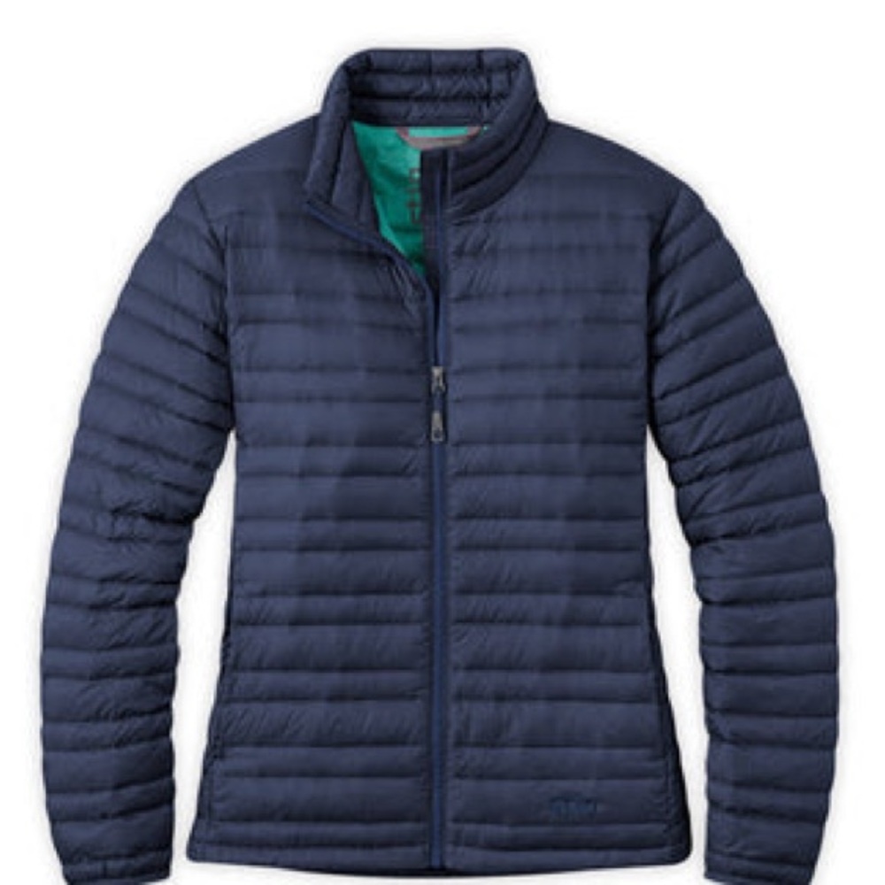 Stio women’s Pinion down sweater puffer jacket size S navy blue mountain shadow